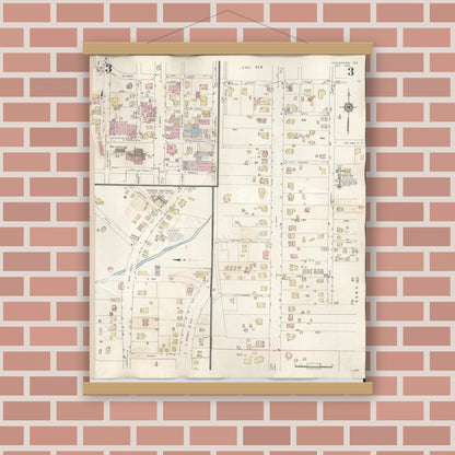 Old map wall art mockup — magnetic wood frame on brick wall — Sanborn Fire Insurance Map from Henderson, Rusk County, Texas (1949), Sheet #0003