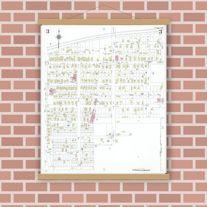 Old map wall art mockup — magnetic wood frame on brick wall — Sanborn Fire Insurance Map from Leetonia, Columbiana County, Ohio (1950), Sheet #0003