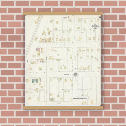 Old map wall art mockup — magnetic wood frame on brick wall — Sanborn Fire Insurance Map from Peotone, Will County, Illinois (1907), Sheet #0005