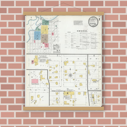 Old map wall art mockup — magnetic wood frame on brick wall — Sanborn Fire Insurance Map from Alexandria, Douglas County, Minnesota (1899) - Complete Map Set