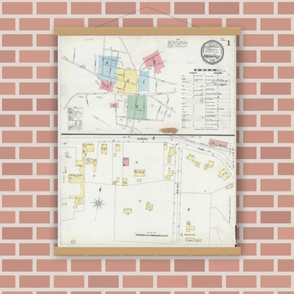 Old map wall art mockup — magnetic wood frame on brick wall — Sanborn Fire Insurance Map from North Brookfield, Worcester County, Massachusetts (1896) - Complete Map Set
