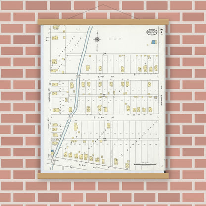Old map wall art mockup — magnetic wood frame on brick wall — Sanborn Fire Insurance Map from Delphos, Van Wert And Allen Counties, Ohio (1921), Sheet #0007