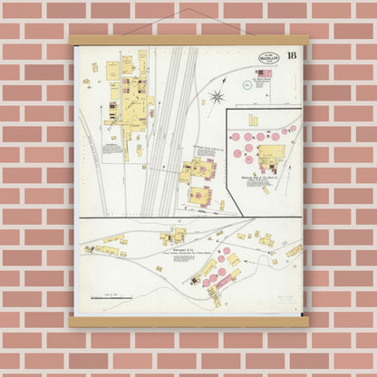 Old map wall art mockup — magnetic wood frame on brick wall — Sanborn Fire Insurance Map from Massillon, Stark County, Ohio (1901), Sheet #0018
