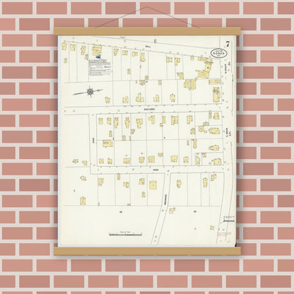 Old map wall art mockup — magnetic wood frame on brick wall — Sanborn Fire Insurance Map from Sodus, Wayne County, New York (1911), Sheet #0007