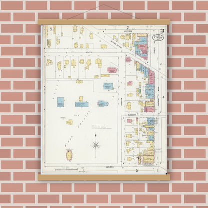 Old map wall art mockup — magnetic wood frame on brick wall — Sanborn Fire Insurance Map from Ripon, Fond du Lac County, Wisconsin (1898), Sheet #0003
