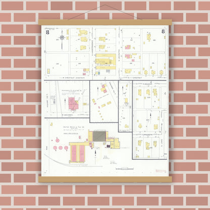 Old map wall art mockup — magnetic wood frame on brick wall — Sanborn Fire Insurance Map from Harrisonville, Cass County, Missouri (1931), Sheet #0008