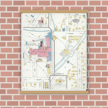 Old map wall art mockup — magnetic wood frame on brick wall — Sanborn Fire Insurance Map from Union City, Branch And Calhoun Counties, Michigan (1918), Sheet #0003
