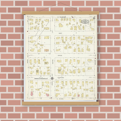 Old map wall art mockup — magnetic wood frame on brick wall — Sanborn Fire Insurance Map from Dowagiac, Cass County, Michigan (1913), Sheet #0006