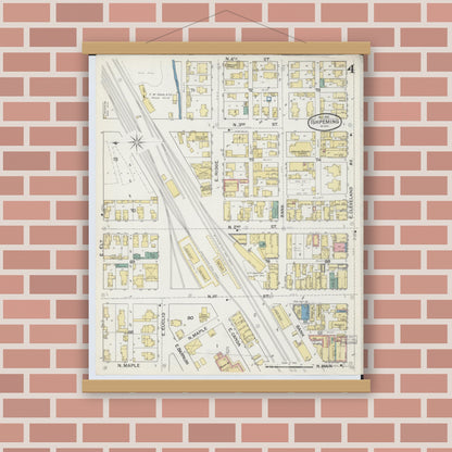 Old map wall art mockup — magnetic wood frame on brick wall — Sanborn Fire Insurance Map from Ishpeming, Marquette County, Michigan (1892), Sheet #0004