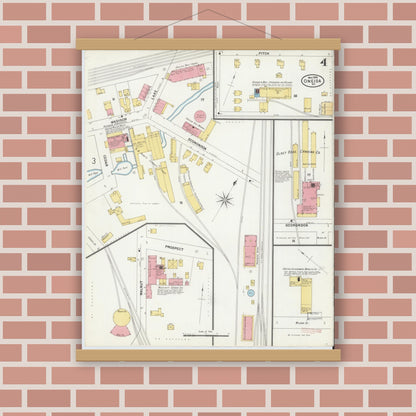 Old map wall art mockup — magnetic wood frame on brick wall — Sanborn Fire Insurance Map from Oneida, Madison County, New York (1899), Sheet #0004