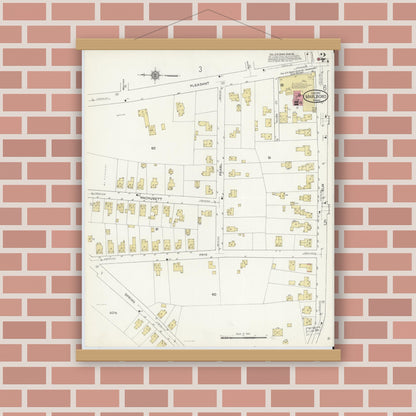 Old map wall art mockup — magnetic wood frame on brick wall — Sanborn Fire Insurance Map from Marlborough, Middlesex County, Massachusetts (1912), Sheet #0002