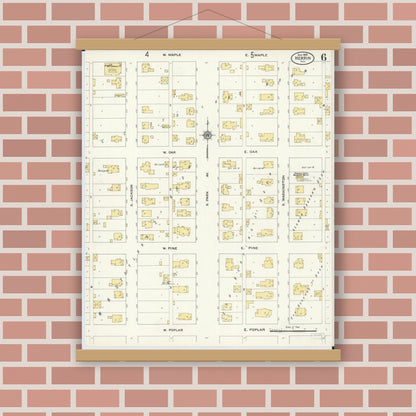 Old map wall art mockup — magnetic wood frame on brick wall — Sanborn Fire Insurance Map from Herrin, Williamson County, Illinois (1909), Sheet #0006