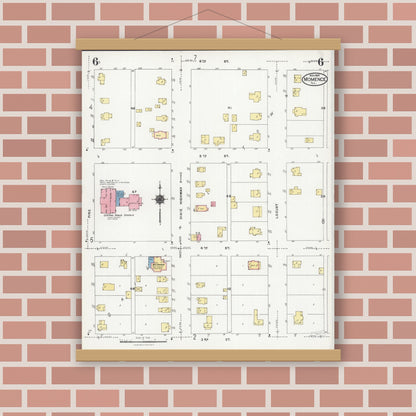Old map wall art mockup — magnetic wood frame on brick wall — Sanborn Fire Insurance Map from Momence, Kankakee County, Illinois (1924), Sheet #0006