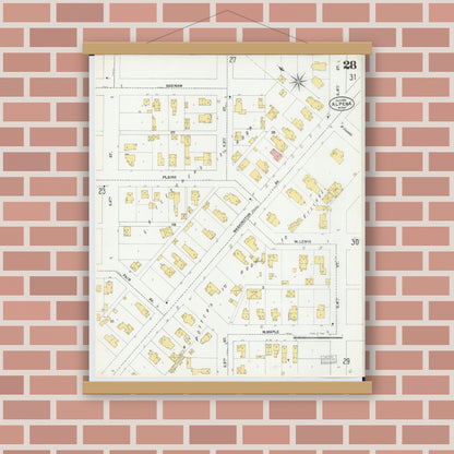 Old map wall art mockup — magnetic wood frame on brick wall — Sanborn Fire Insurance Map from Alpena, Alpena County, Michigan (1901), Sheet #0028
