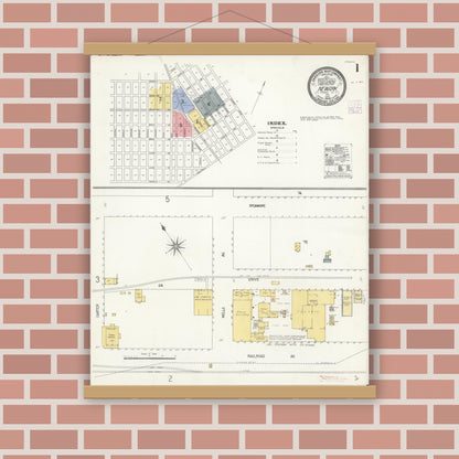Old map wall art mockup — magnetic wood frame on brick wall — Sanborn Fire Insurance Map from Newark, Alameda County, California (1908) - Complete Map Set