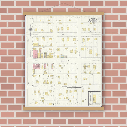 Old map wall art mockup — magnetic wood frame on brick wall — Sanborn Fire Insurance Map from Plainview, Wabasha County, Minnesota (1911), Sheet #0003