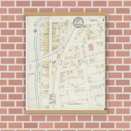 Old map wall art mockup — magnetic wood frame on brick wall — Sanborn Fire Insurance Map from Glouster, Athens County, Ohio (1896) - Complete Map Set