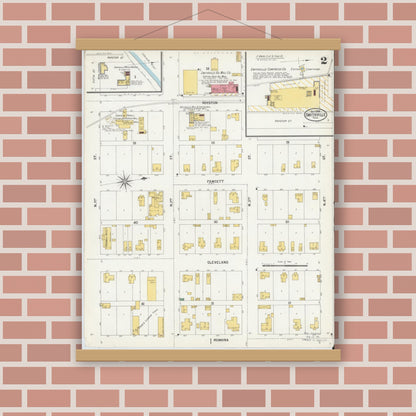Old map wall art mockup — magnetic wood frame on brick wall — Sanborn Fire Insurance Map from Smithville, Bastrop County, Texas (1900), Sheet #0002