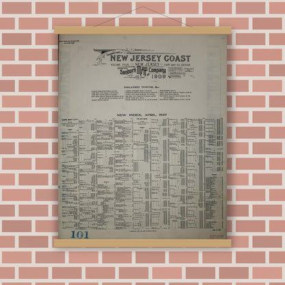Old map wall art mockup — magnetic wood frame on brick wall — Sanborn Fire Insurance Map from New Jersey Coast, New Jersey Coast, New Jersey (1945), Sheet #0001
