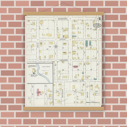 Old map wall art mockup — magnetic wood frame on brick wall — Sanborn Fire Insurance Map from Salem, Dent County, Missouri (1893), Sheet #0002