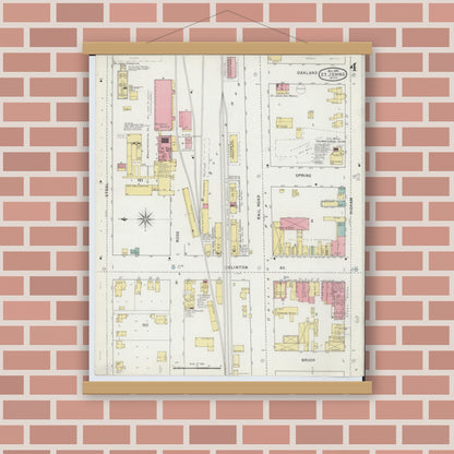 Old map wall art mockup — magnetic wood frame on brick wall — Sanborn Fire Insurance Map from Saint Johns, Clinton County, Michigan (1895), Sheet #0004