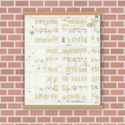 Old map wall art mockup — magnetic wood frame on brick wall — Sanborn Fire Insurance Map from Logansport, Cass County, Indiana (1906), Sheet #0018