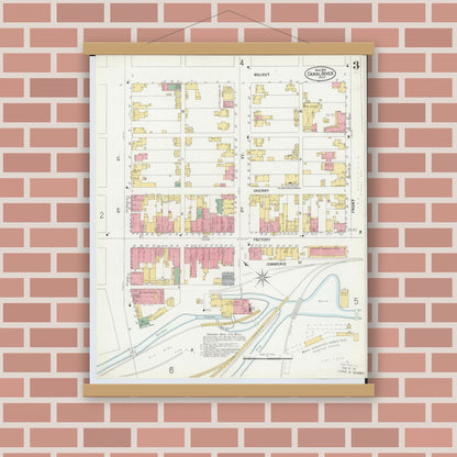 Old map wall art mockup — magnetic wood frame on brick wall — Sanborn Fire Insurance Map from Canal Dover, Tuscarawas County, Ohio (1899), Sheet #0003