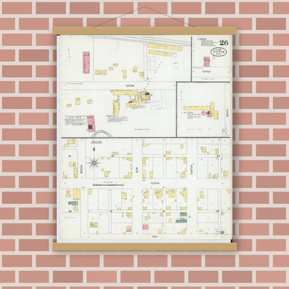 Old map wall art mockup — magnetic wood frame on brick wall — Sanborn Fire Insurance Map from Tiffin, Seneca County, Ohio (1901), Sheet #0026