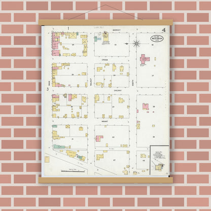 Old map wall art mockup — magnetic wood frame on brick wall — Sanborn Fire Insurance Map from West Union, Adams County, Ohio (1904), Sheet #0004