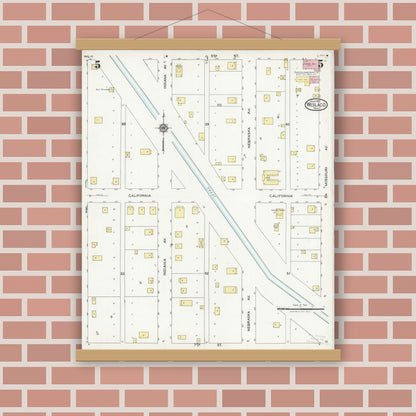 Old map wall art mockup — magnetic wood frame on brick wall — Sanborn Fire Insurance Map from Weslaco, Hidalgo County, Texas (1925), Sheet #0005