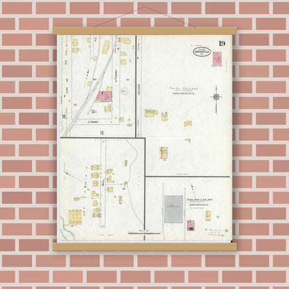Old map wall art mockup — magnetic wood frame on brick wall — Sanborn Fire Insurance Map from Greenville, Mercer County, Pennsylvania (1911), Sheet #0019