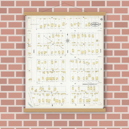 Old map wall art mockup — magnetic wood frame on brick wall — Sanborn Fire Insurance Map from Two Harbors, Lake County, Minnesota (1907), Sheet #0006
