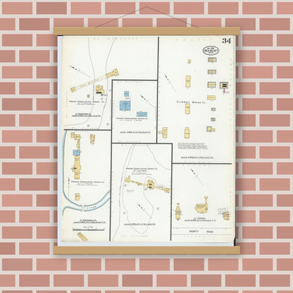 Old map wall art mockup — magnetic wood frame on brick wall — Sanborn Fire Insurance Map from Red Jacket, Houghton County, Michigan (1908), Sheet #0034