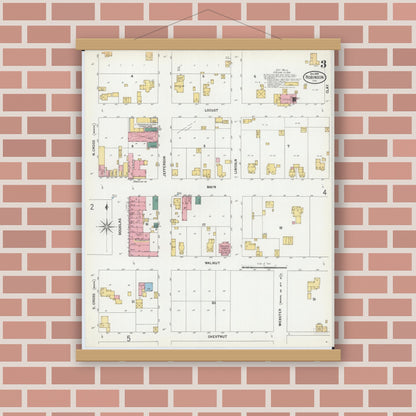 Old map wall art mockup — magnetic wood frame on brick wall — Sanborn Fire Insurance Map from Robinson, Crawford County, Illinois (1899), Sheet #0003