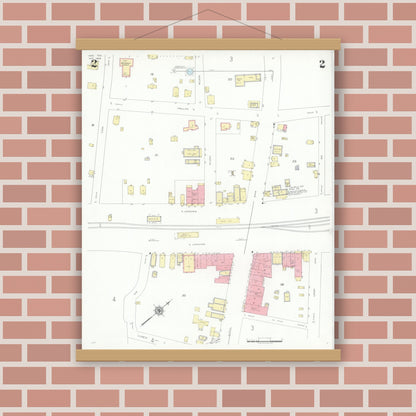 Old map wall art mockup — magnetic wood frame on brick wall — Sanborn Fire Insurance Map from Arp, Smith County, Texas (1939), Sheet #0002