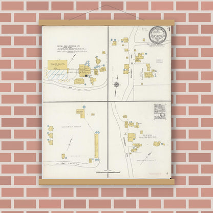 Old map wall art mockup — magnetic wood frame on brick wall — Sanborn Fire Insurance Map from Kealakekua, Hawaii County, Hawaii (1921), Sheet #0001