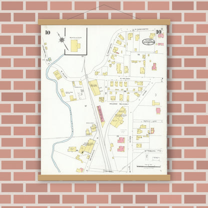 Old map wall art mockup — magnetic wood frame on brick wall — Sanborn Fire Insurance Map from Lexington, Independent Cities, Virginia (1926), Sheet #0010
