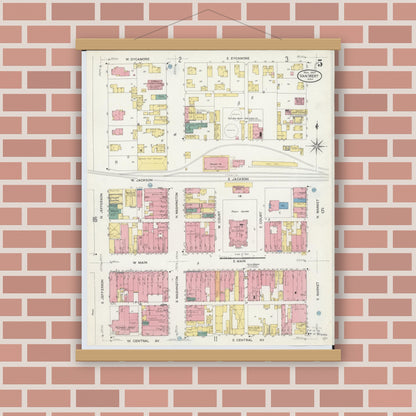 Old map wall art mockup — magnetic wood frame on brick wall — Sanborn Fire Insurance Map from Van Wert, Van Wert County, Ohio (1907), Sheet #0005