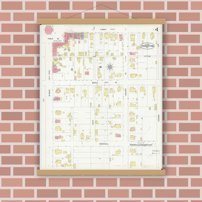 Old map wall art mockup — magnetic wood frame on brick wall — Sanborn Fire Insurance Map from Fredericktown, Madison County, Missouri (1908), Sheet #0004