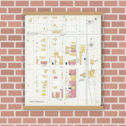 Old map wall art mockup — magnetic wood frame on brick wall — Sanborn Fire Insurance Map from Minonk, Woodford County, Illinois (1906), Sheet #0003