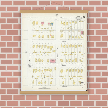 Old map wall art mockup — magnetic wood frame on brick wall — Sanborn Fire Insurance Map from Denison, Grayson County, Texas (1903), Sheet #0006