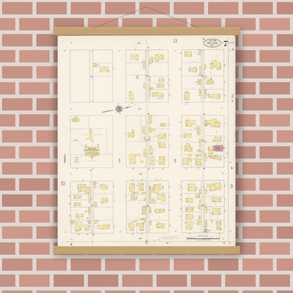 Old map wall art mockup — magnetic wood frame on brick wall — Sanborn Fire Insurance Map from Colusa, Colusa County, California (1918), Sheet #0007