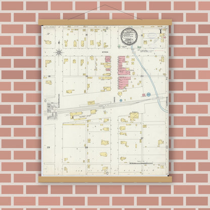 Old map wall art mockup — magnetic wood frame on brick wall — Sanborn Fire Insurance Map from Sidney, Champaign County, Illinois (1898), Sheet #0001