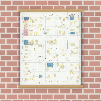 Old map wall art mockup — magnetic wood frame on brick wall — Sanborn Fire Insurance Map from Lockport, Will County, Illinois (1909), Sheet #0007
