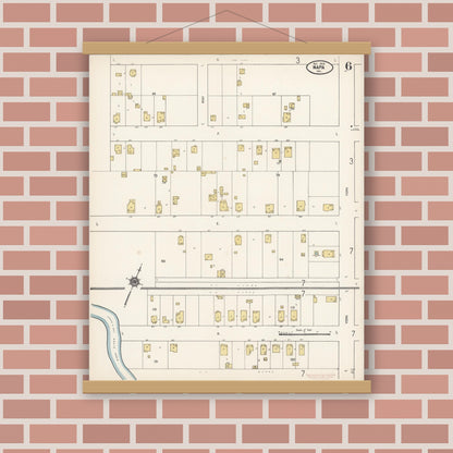 Old map wall art mockup — magnetic wood frame on brick wall — Sanborn Fire Insurance Map from Napa, Napa County, California (1910), Sheet #0006