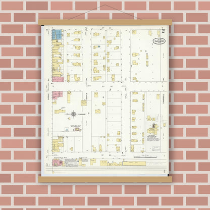 Old map wall art mockup — magnetic wood frame on brick wall — Sanborn Fire Insurance Map from Shepherd, Isabella County, Michigan (1910), Sheet #0002