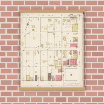 Old map wall art mockup — magnetic wood frame on brick wall — Sanborn Fire Insurance Map from Uvalde, Uvalde County, Texas (1922), Sheet #0002