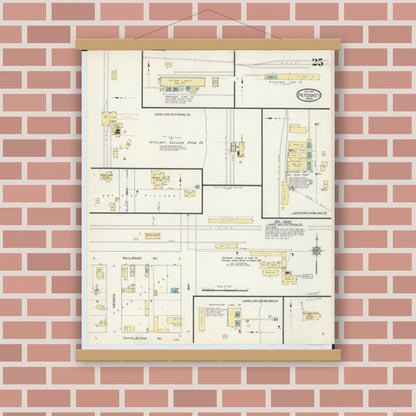 Old map wall art mockup — magnetic wood frame on brick wall — Sanborn Fire Insurance Map from Petoskey, Emmet County, Michigan (1913), Sheet #0025