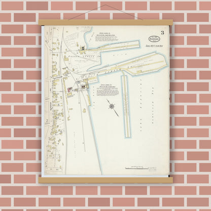 Old map wall art mockup — magnetic wood frame on brick wall — Sanborn Fire Insurance Map from Baraga, Baraga County, Michigan (1914), Sheet #0003