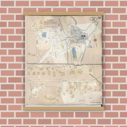 Old map wall art mockup — magnetic wood frame on brick wall — Sanborn Fire Insurance Map from Hilo, Hawaii County, Hawaii (1957), Sheet #0031